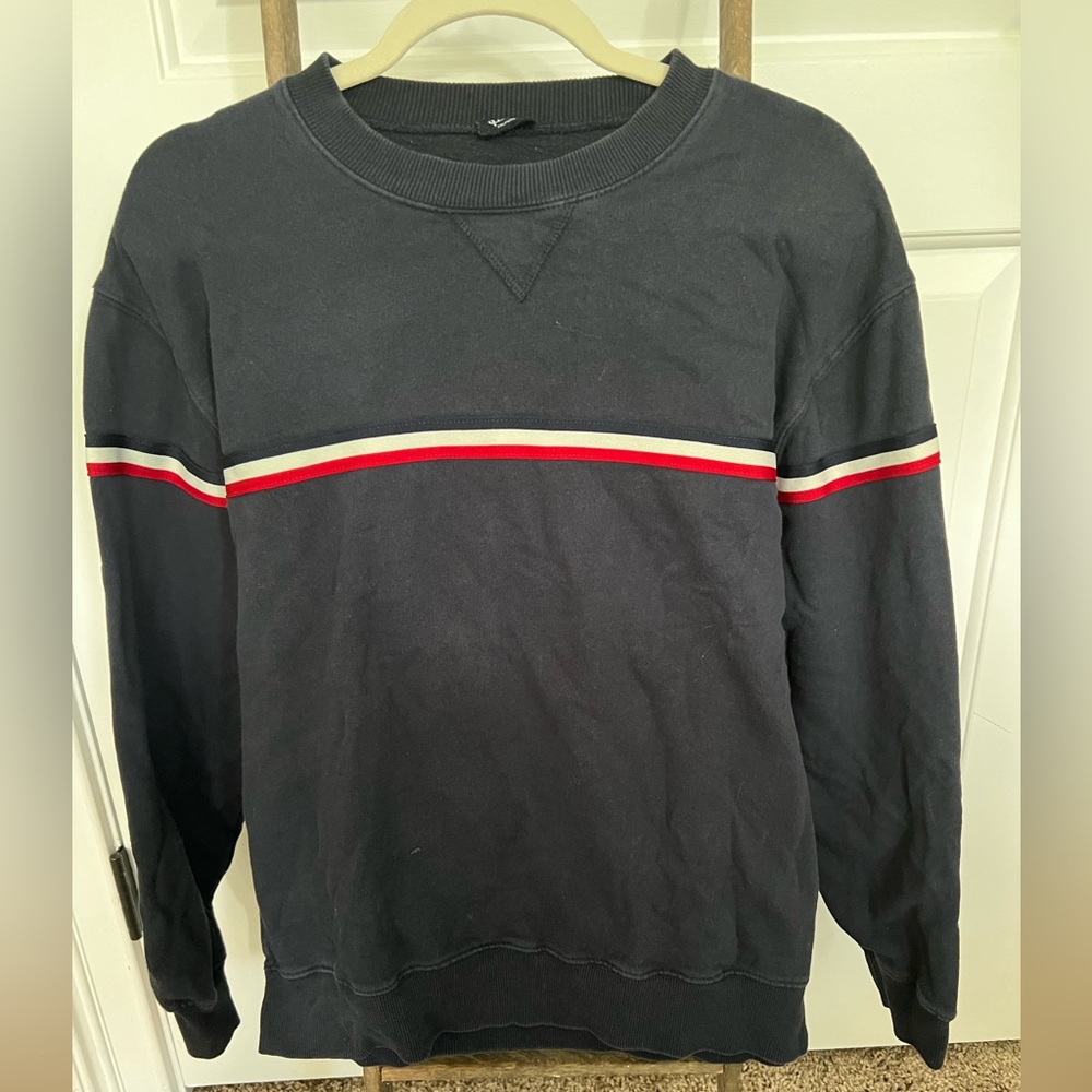 Brandy Melville navy sweatshirt with red and white stripes, one size
